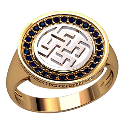 Перстень Цветок папоротника с чёрными бриллиантами - фото