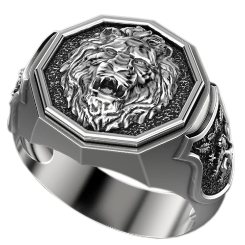 Перстень из серебра Лев - фото