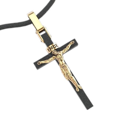 Деревянный крест с желтым золотом - фото