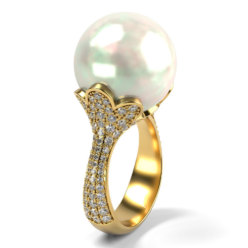 Кольцо с крупным жемчугом и бриллиантами - фото